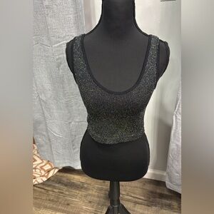 BKE Essentials Black Sparkle Shimmer Crop Tank Top XS/S Ribbed